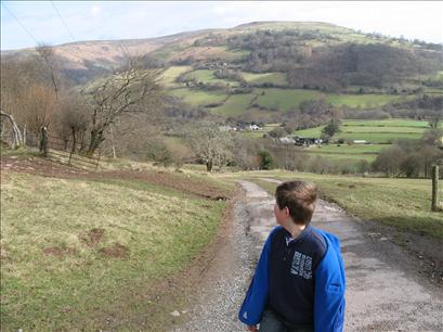 Will heading towards Sugar Loaf, with Pen Cerrig Calch behind